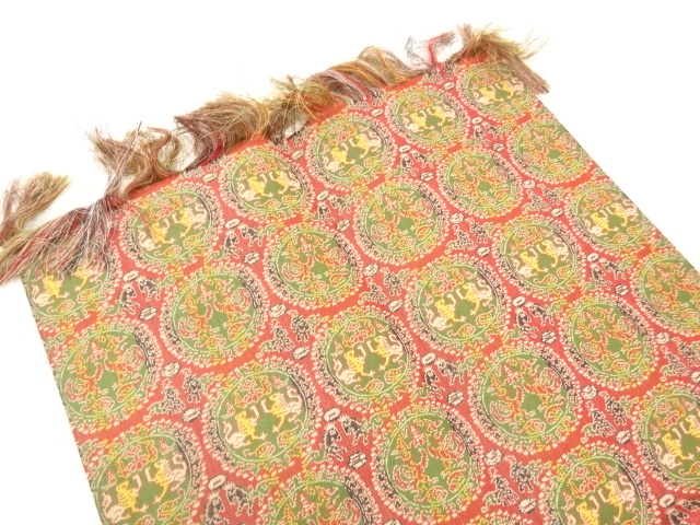  龍村美術織物製　円文白虎朱雀錦織出し卓布